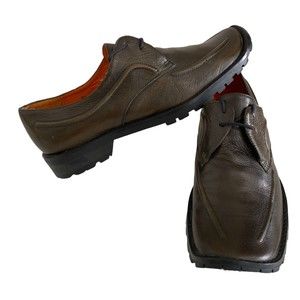 Audley Womens Curl Toe Shoes Oxford Olive Brown Leather Lace Up Lug Sole